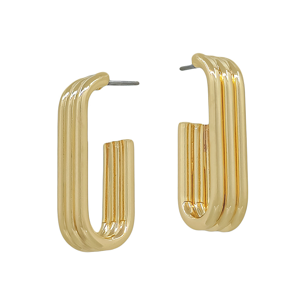 Gold Three Layered Tubing 1" Oval Hoop Earring