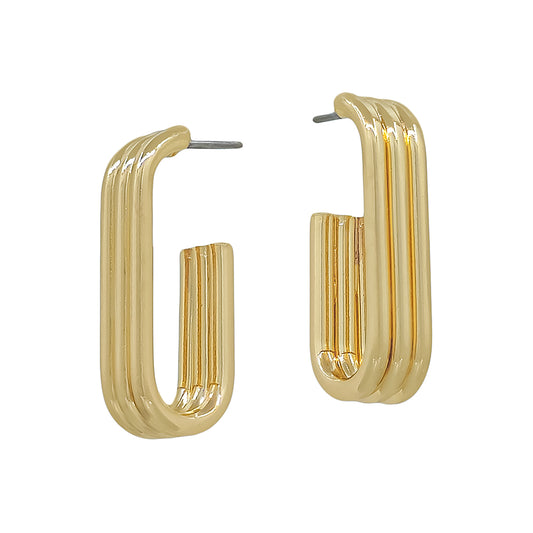 Gold Three Layered Tubing 1" Oval Hoop Earring