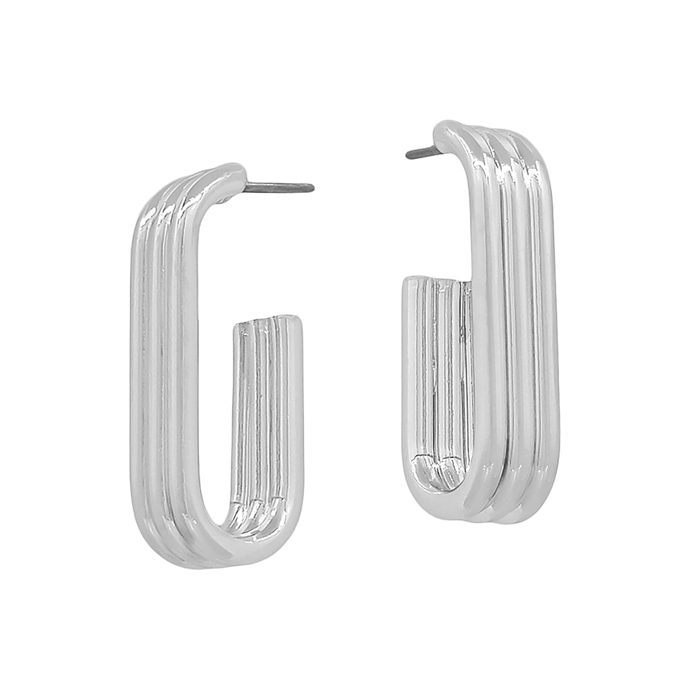 Silver Three Layered Tubing 1" Oval Hoop Earring