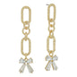 Gold Hammered Open Oval with Rhinestone Bow 2" Drop Earring