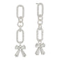 Silver Hammered Open Oval with Rhinestone Bow 2" Drop Earring