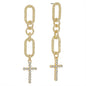 Gold Hammered Open Oval with Rhinestone Cross 2" Drop Earring