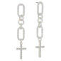 Silver Hammered Open Oval with Rhinestone Cross 2" Drop Earring