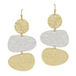 Hammered Gold and Silver Two Tone 1.5" Circle Drop Earrings
