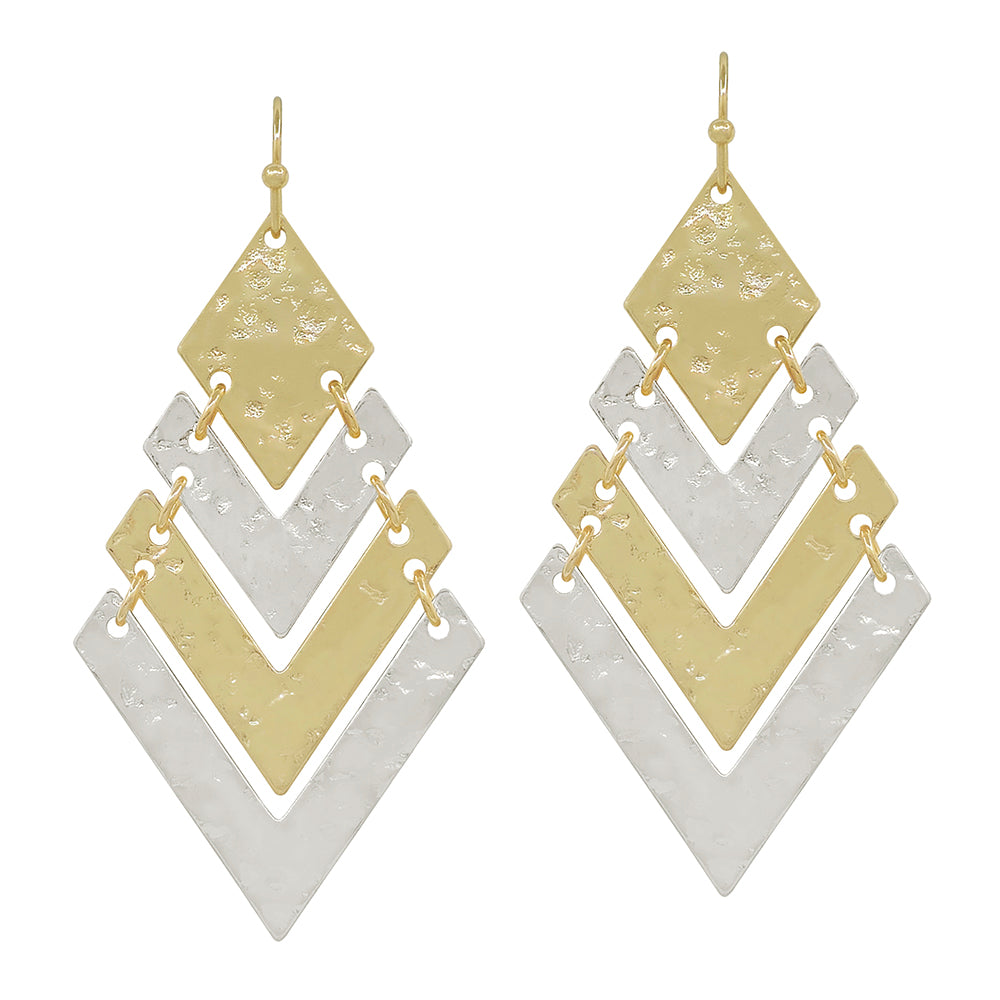 Gold and Silver Two Tone Geometric 2" Earring