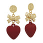 Hammered Circle Stud with Gold Bow and Maroon Heart 2" Drop Earring, Gameday