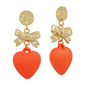 Hammered Circle Stud with Gold Bow and Orange Heart 2" Drop Earring, Gameday