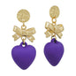 Hammered Circle Stud with Gold Bow and Purple Heart 2" Drop Earring, Gameday