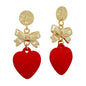 Hammered Circle Stud with Gold Bow and Red Heart 2" Drop Earring, Gameday