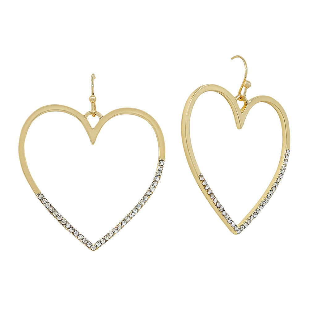 Gold and Rhinestone Open Heart 1.5" Earring