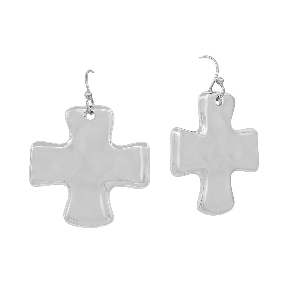 1" Hammered Silver Cross Metal Earring