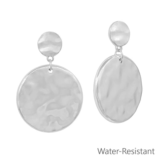 Water Resistant Hammered Silver Double Circle 1.5" Stud Earring