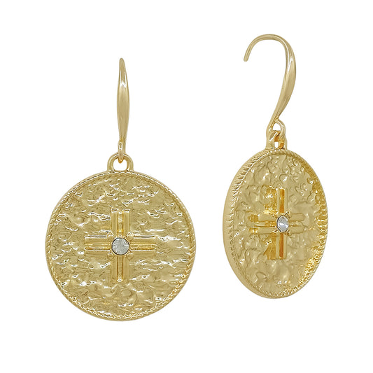 Hammered Open Circle with Rhinestone Coin 1" Earring