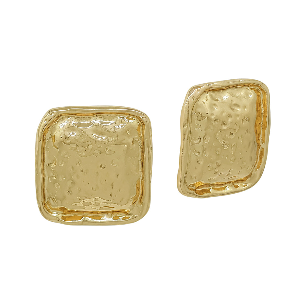 Textured Gold 1" Square Stud Earring