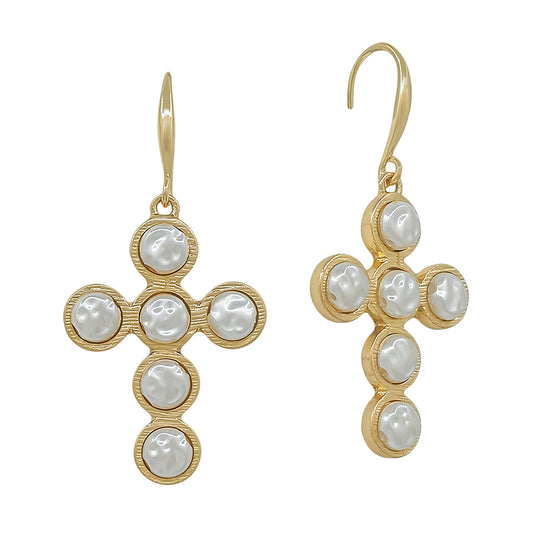 Cross Round Pearl 1.5" Earring