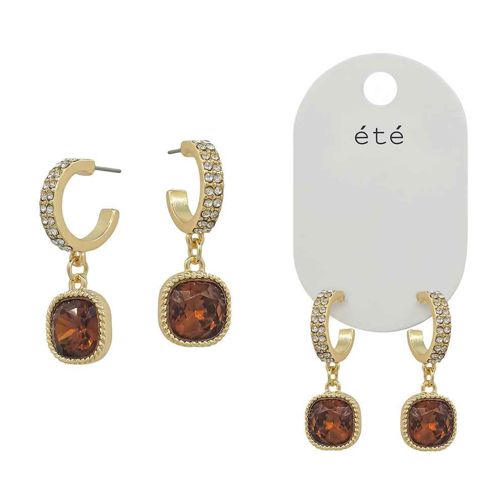 Double Row Small Brown Pave Hoop Earring