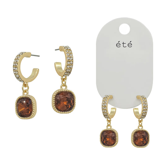 Double Row Small Brown Pave Hoop Earring
