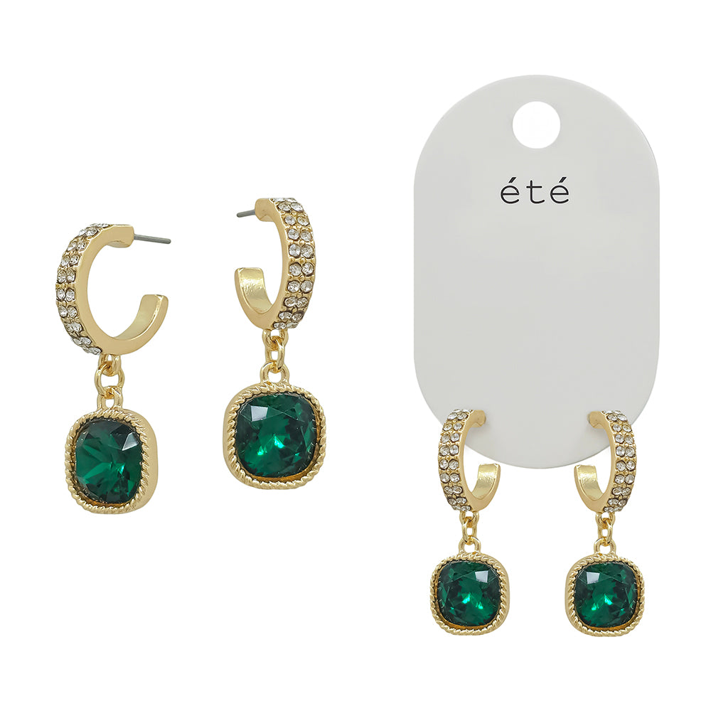 Double Row Small Emerald Pave Hoop Earring