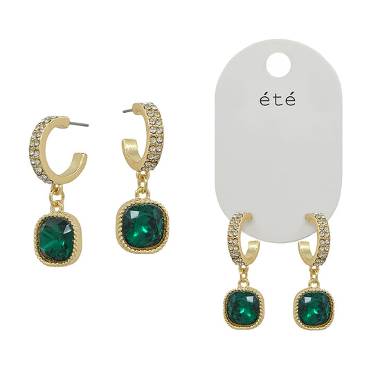 Double Row Small Emerald Pave Hoop Earring
