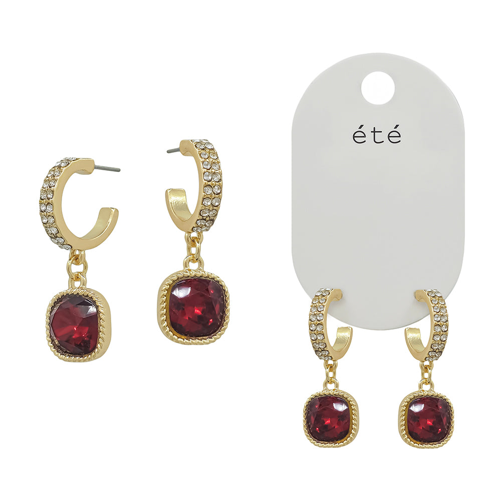 Double Row Small Red Pave Hoop Earring
