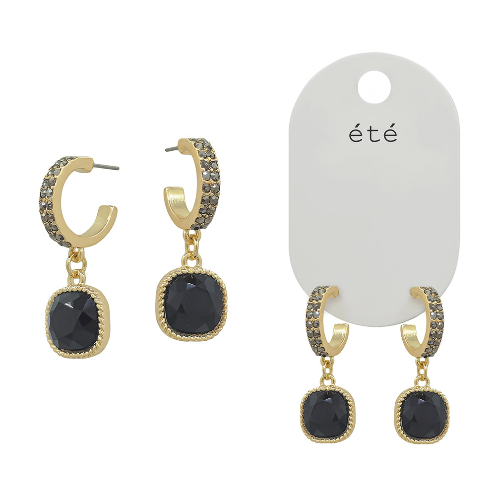 Double Row Small Black Diamond Pave Hoop Earring