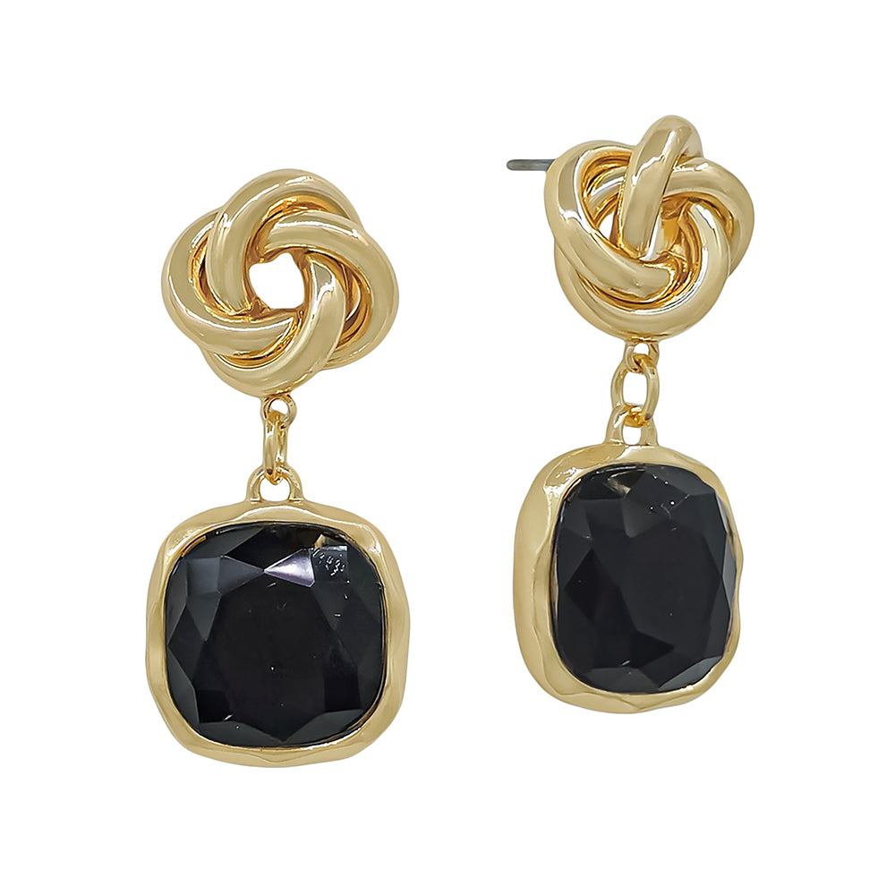 Black Crystal Stone and Knotted 1.5" Earring