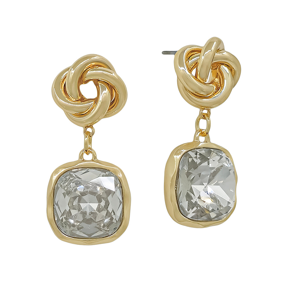 Clear Crystal Stone and Knotted 1.5" Earring
