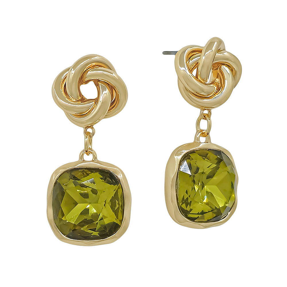Olive Crystal Stone and Knotted 1.5" Earring