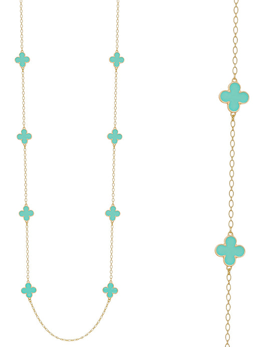 Mint Color Coated Clover with Gold Chain 36" Necklace