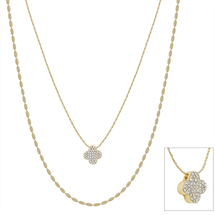 Double Layered Knot Chain with Rhinestone Clover 16"-18" Necklace