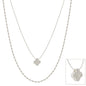 Double Layered Silver Knot Chain with Rhinestone Clover 16"-18" Necklace