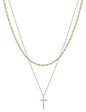 Gold Layered Chain with Rhinestone Cross 16"-18" Necklace