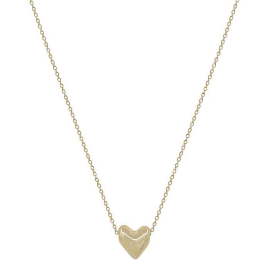 Gold Puffy Heart Charm on 16"-18" Necklace