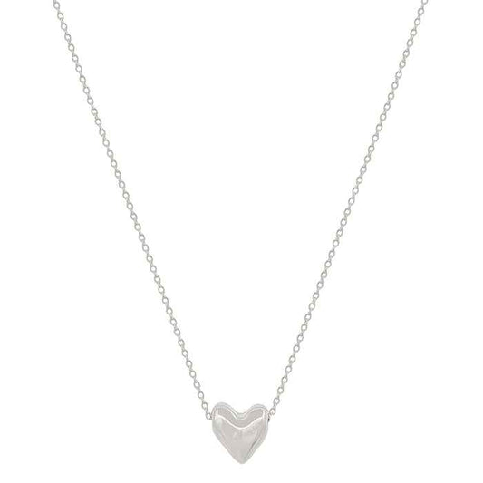 Silver Puffy Heart Charm on 16"-18" Necklace