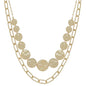 Two Layered Hammer Gold Circle and Chain 16"-18" Necklace