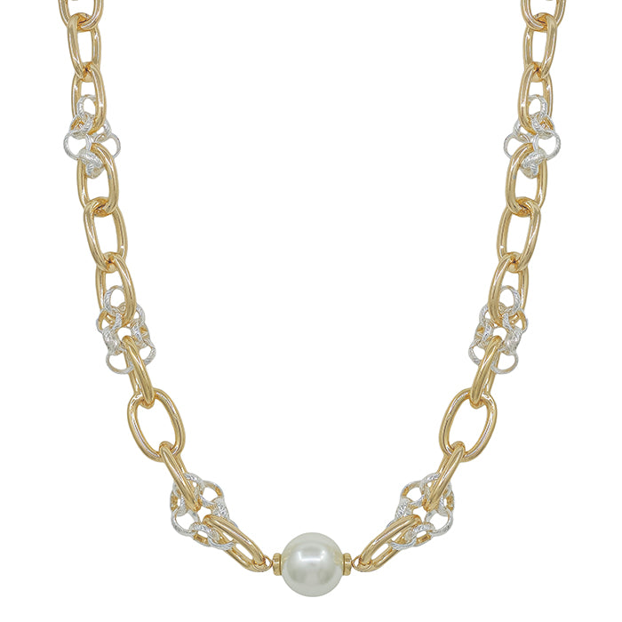 Gold and Pearl Linked Chain 16"-18" Necklace