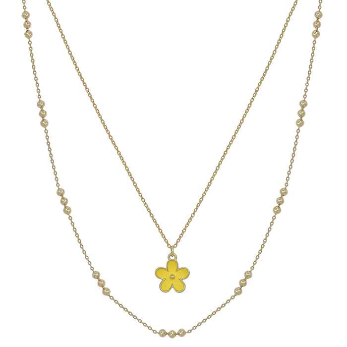 Gold Layered Chain with Yellow Epoxy Flower 16"-18" Necklace