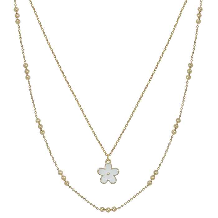 Gold Layered Chain with White Epoxy Flower 16"-18" Necklace