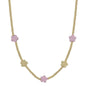 Gold Beaded with Pink Flower Accents 16"-18" Necklace