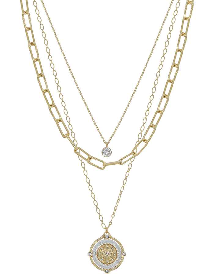 Gold Chain Layered with Silver and Gold Coin Charm 16"-18" Necklace