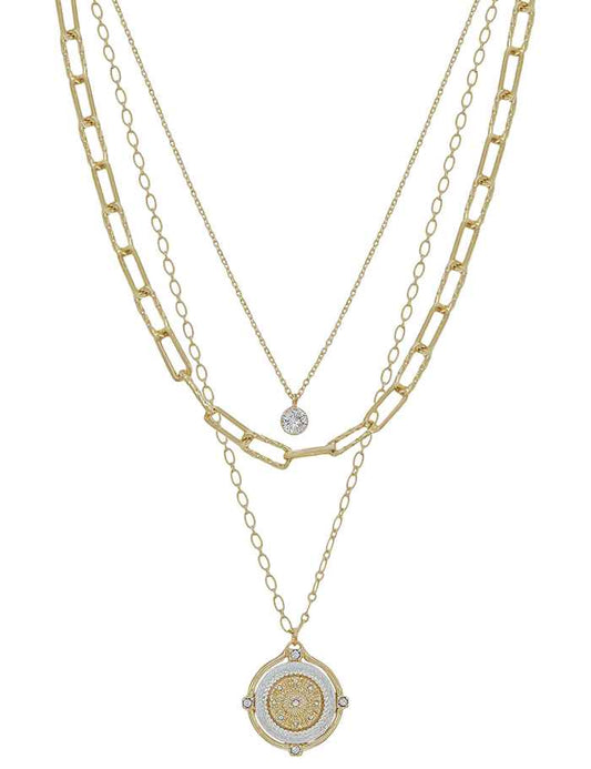 Gold Chain Layered with Silver and Gold Coin Charm 16"-18" Necklace