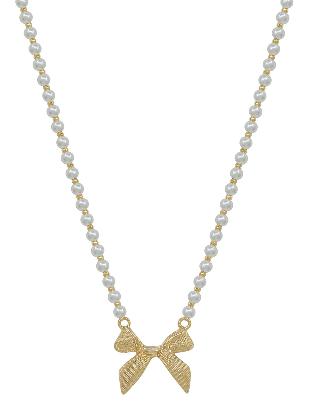 Pearl Beaded Chain 16"-18" Necklace with Gold Bow