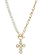 Gold Chain and Pearl Chain with Pearl Cross 16"-18" Necklace