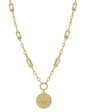 Gold with Clear Rectangle Crystal Chain and Gold Hammered Coin 16"-18" Necklace