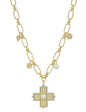 Gold Open Chain with Textured Cross with Pearl Charm 16"-18" Necklace