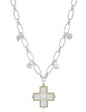 Silver Open Chain with Textured Cross with Pearl Charm 16"-18" Necklace