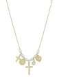 Oval Pearl Beaded with Puffy Heart, Pearl Cross, and Gold Cross Charm 16"-18" Necklace