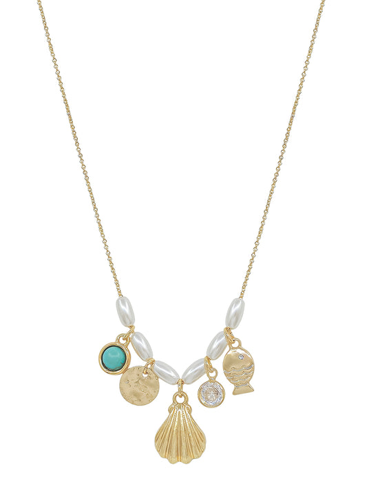 Gold Chain with Pearls and Sealife Charms 16"-18" Necklace