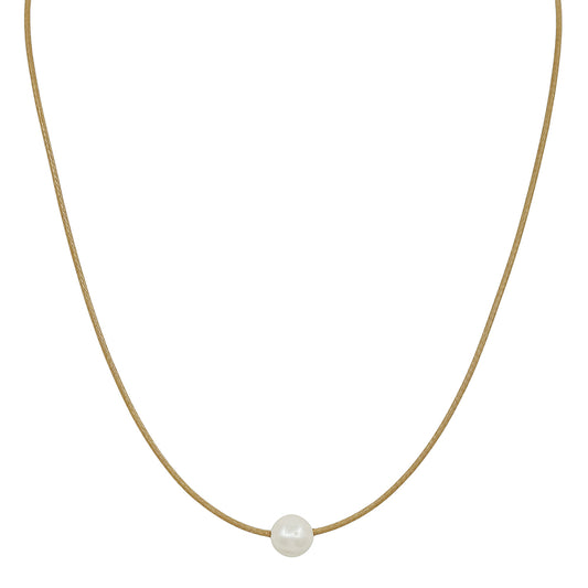 Natural Leather Cord with Freshwater Pearl Pull String Necklace