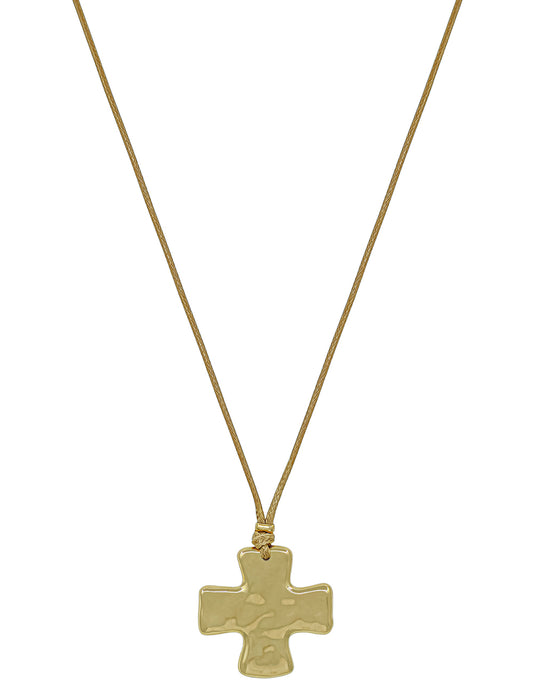 Brown Cord Necklace with 1.5" Cross Charm